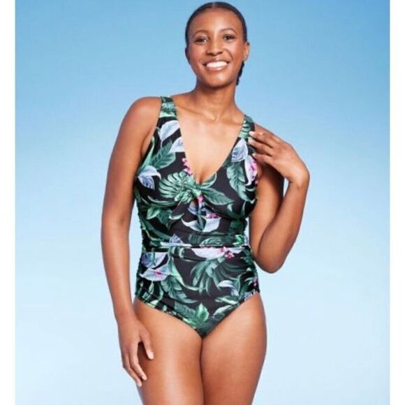 KONA SOL - NWT - L Sz Lg Full Coverage Tummy Control Tie-Front 1-Piece/Tropical - Picture 2 of 15